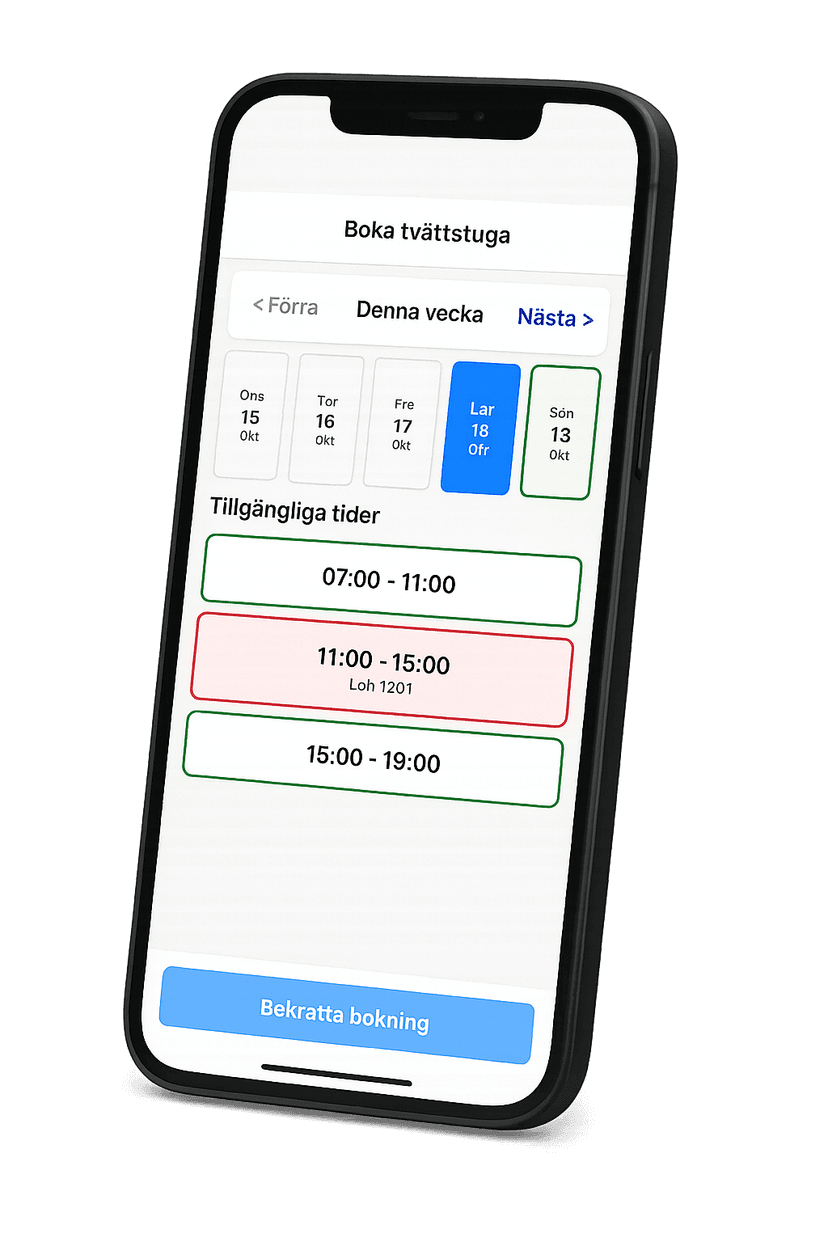 Tumla mobilapp - bokningsvy