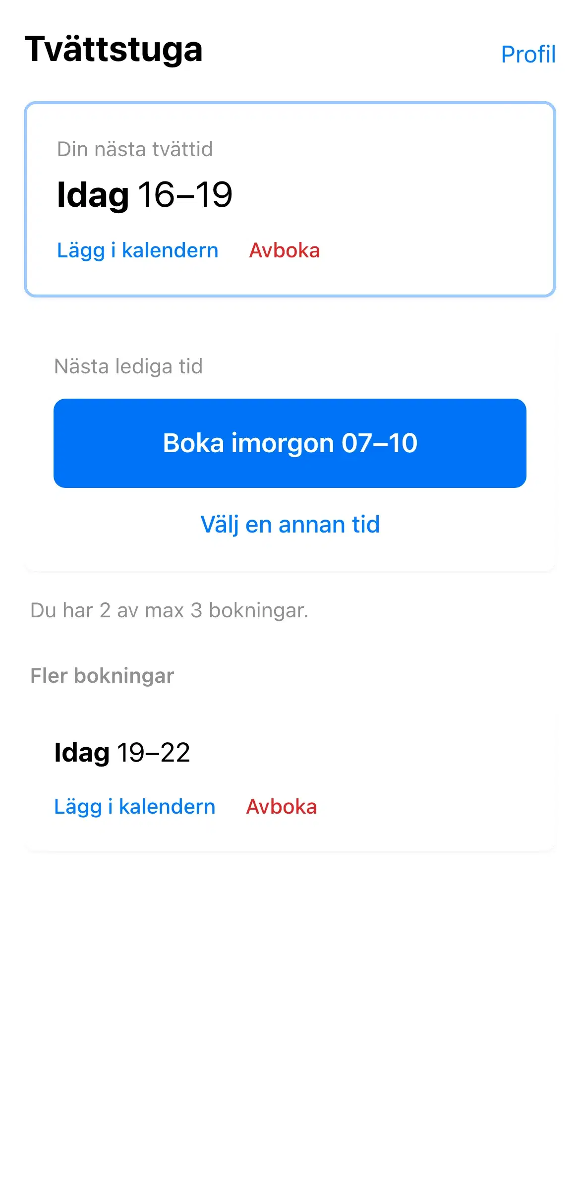Bokningen i mobilen: din nästa tvättid och nästa lediga tid